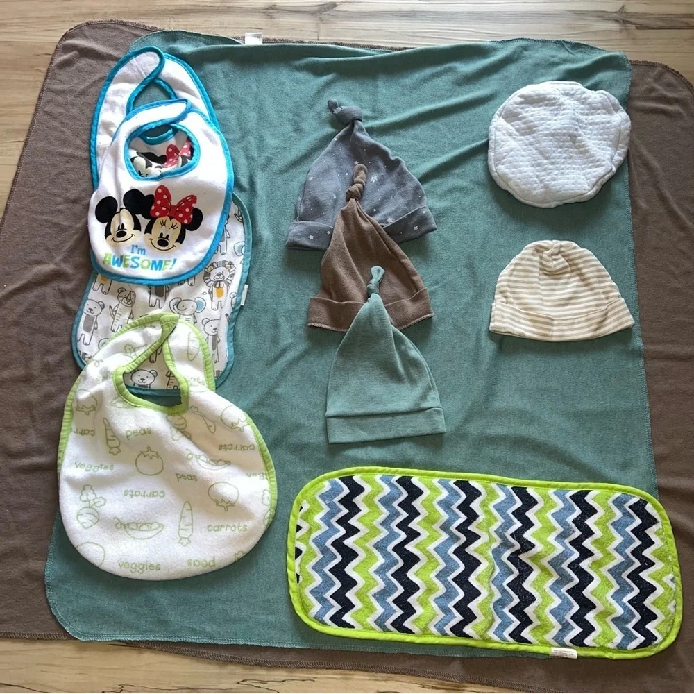 Blue and Green Bib Set with Playful Design